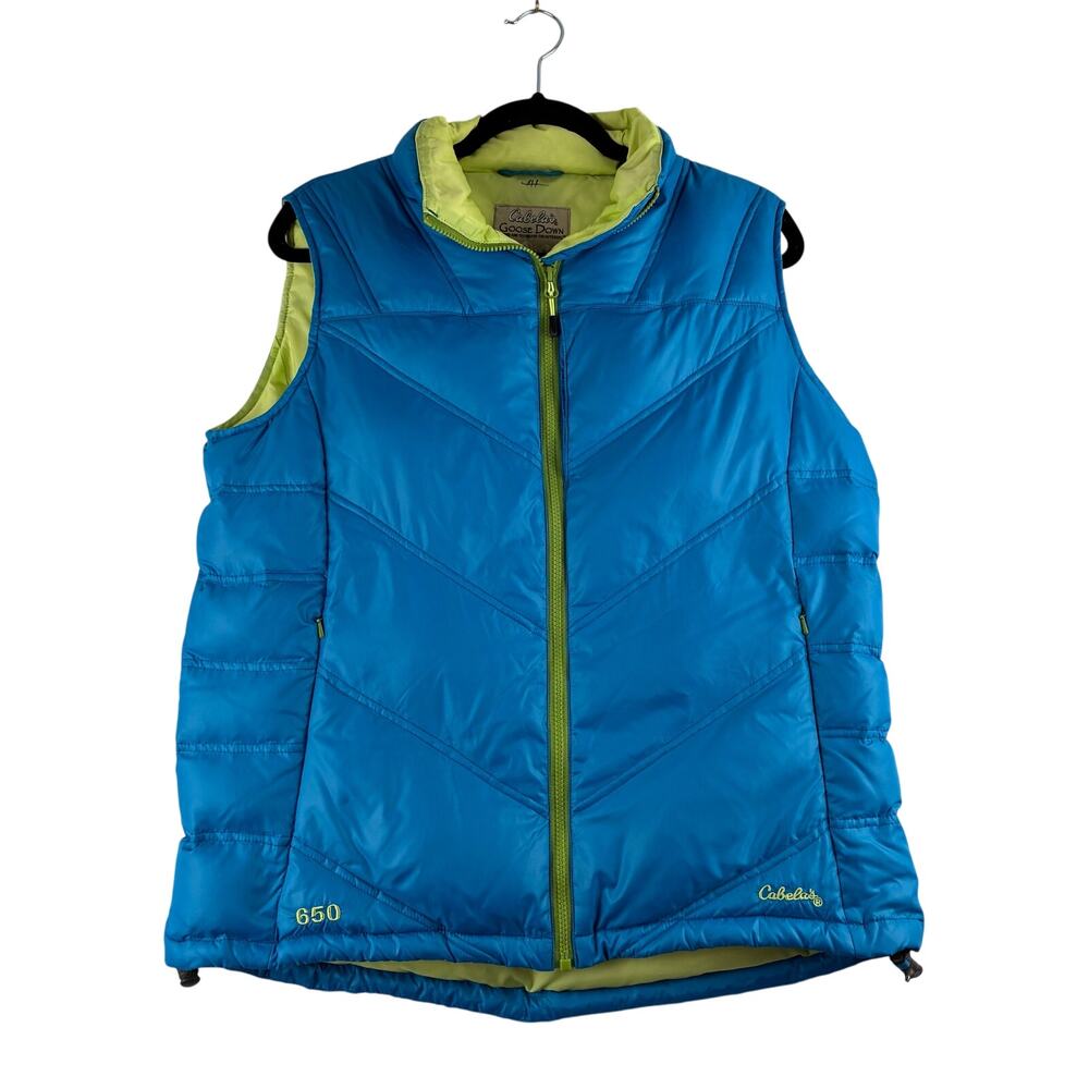 Cabela's 650 Goose Down Puffer Vest Women's Medium Blue Green Quilted Pockets